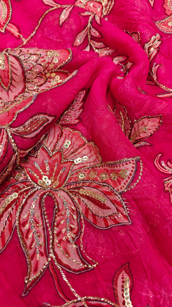 Rani Pink Embroidered Organza — 1.00 m Cut Piece (#2041)