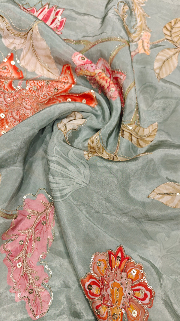 Green Embroidered Crepe — 1.35 m Cut Piece (#2042)