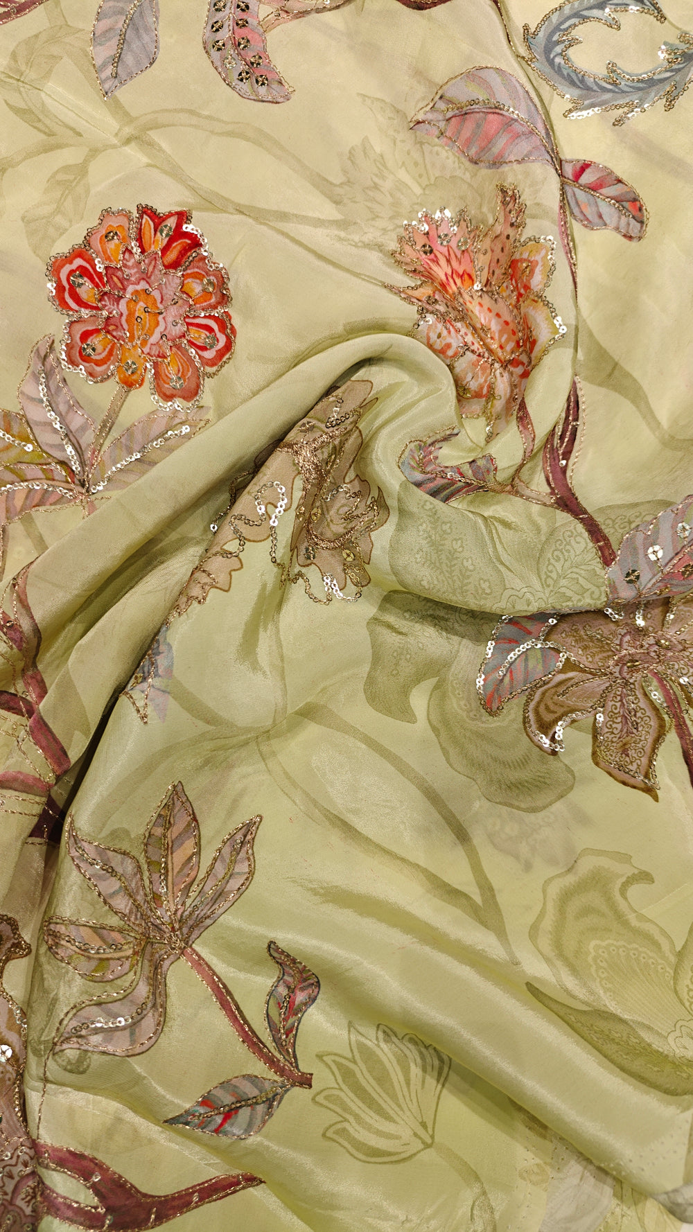 Green Embroidered Crepe — 1.10 m Cut Piece (#2044)