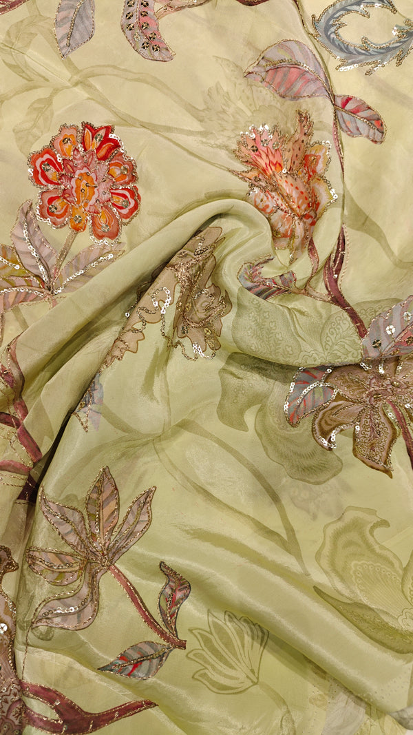 Green Embroidered Crepe — 1.10 m Cut Piece (#2044)