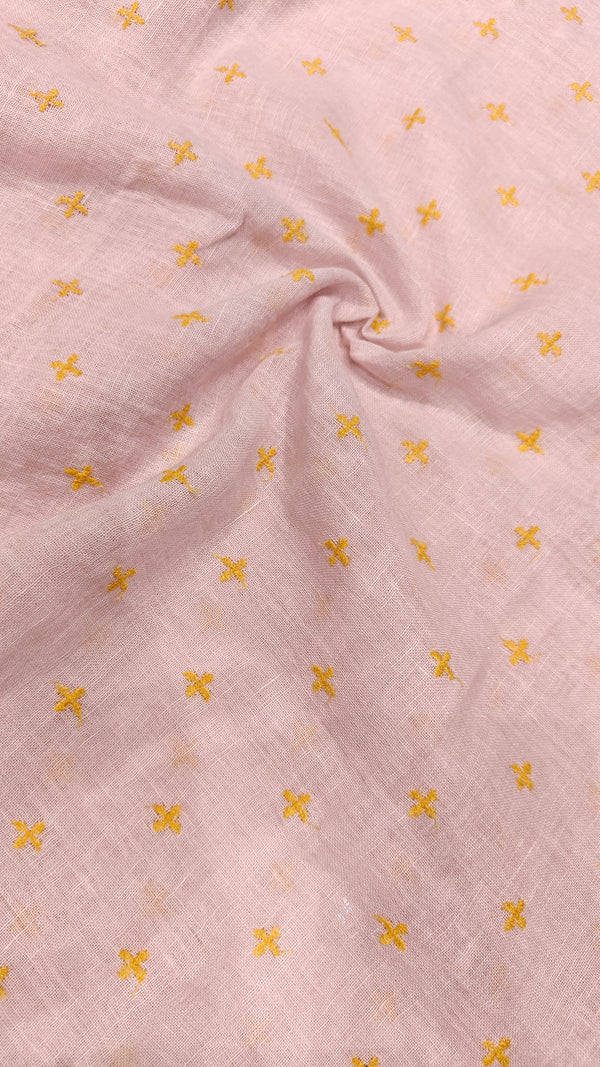 Pink Embroidered Pure Linen — 1.80 m Cut Piece (#1611)