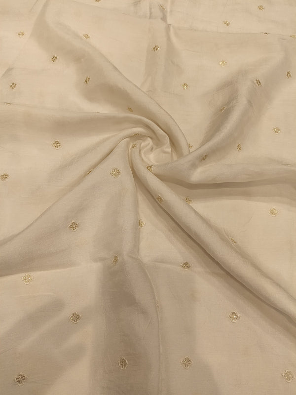 White Embroidered Dola Silk — 1.40 m Cut Piece (#2069)