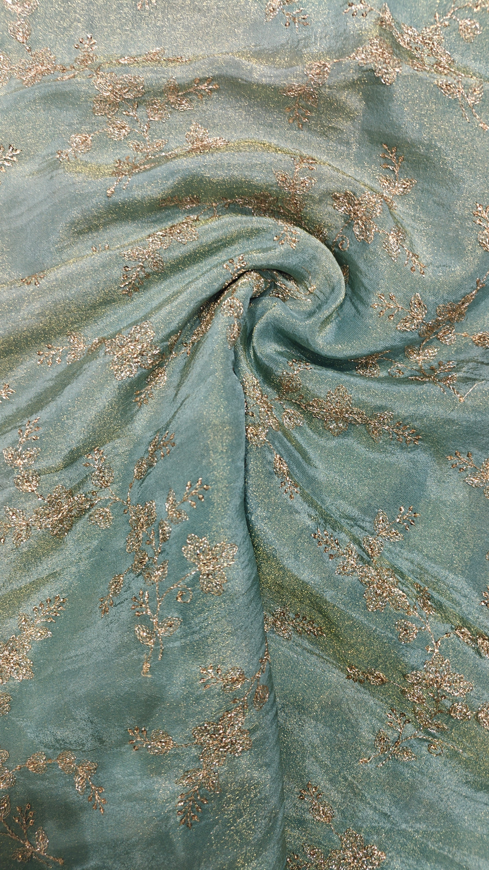 Green Embroidered Tissue — 0.75 m Cut Piece (#2051)